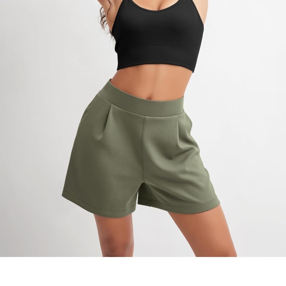 Like New Olive Green Pleated Shorts